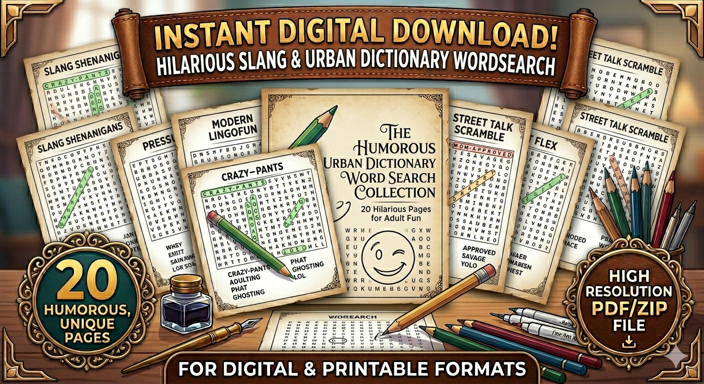 Urban Slang Word Search: The "Rizz & Delulu" Puzzle Book | 20 Page Printable Digital Download | Funny Modern Slang Activity Pack