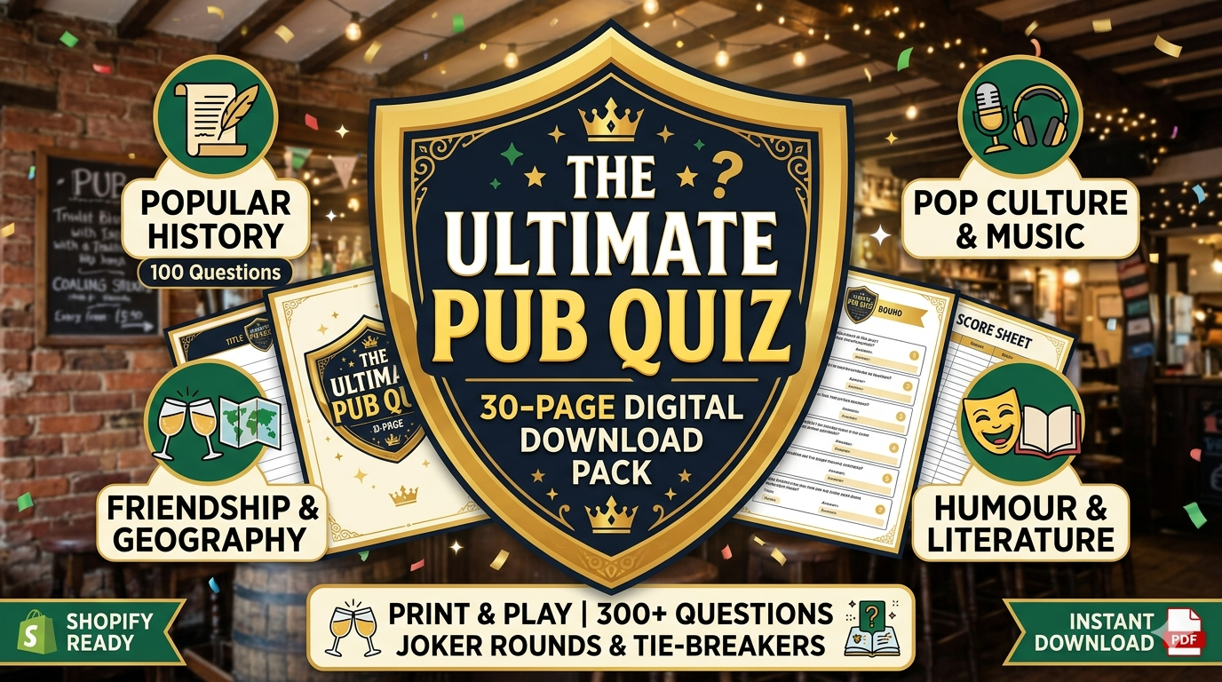 Ultimate Pub Quiz Pack - 300+ Questions | History, Pop Culture & Humour | 30-Page Digital Download PDF