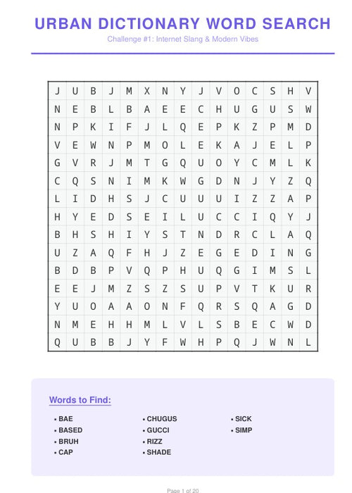 Funny Slang Word Search Bundle - 20 Unique Challenges for Parties & Travel | Modern Internet Slang Printable PDF | Unlimited Digital Download